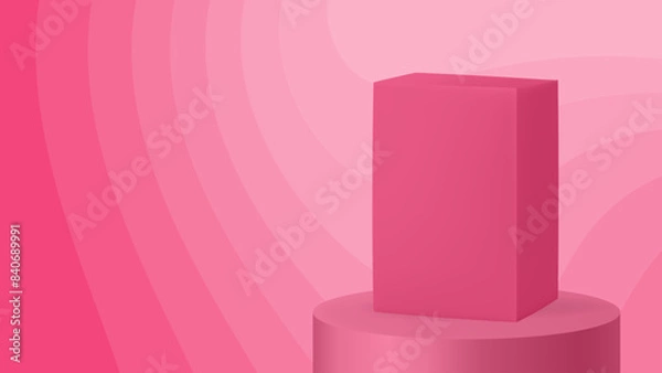 Fototapeta Box mockup on a pink abstract background. Wavy pattern and gradient shades. Vector illustration with editable colors. Product display. Cardboard packaging	
