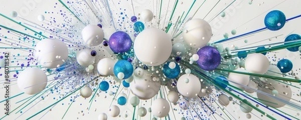 Fototapeta Abstract composition of white, blue, and purple spheres with dynamic motion