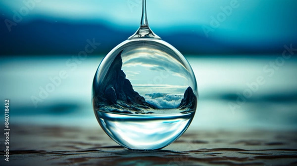 Obraz a single drop of water reflects the world and the ocean behind and all around
