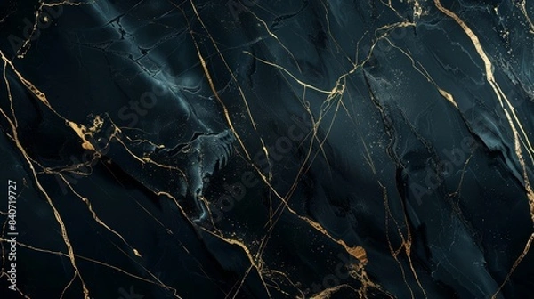 Obraz Black marble luxury, deep ocean color with gold streaks, full focus, website background, design template 