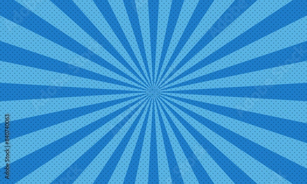 Fototapeta Retro comic rays blue dots background