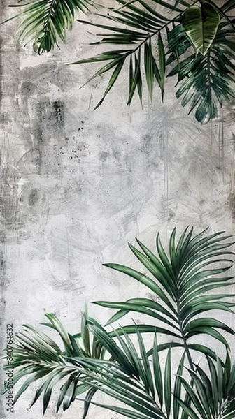 Fototapeta Tropical leaves and Trees Wallpaper design - 3D illustration. AI generated illustration