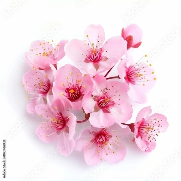 Fototapeta Close-up of delicate pink Sakura blossoms isolated on a white background