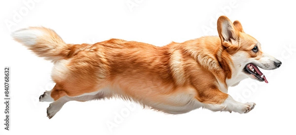Fototapeta Running Cute Corgi dog isolated on transparent background, pet concept, realistic illustration, generative ai