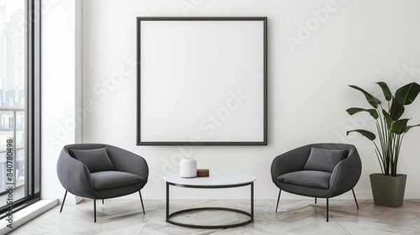 Fototapeta Empty frame mockup in modern minimalist interior over white wall background design.