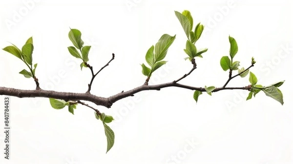 Fototapeta Tree Branch with Leaves on White Background CloseUp Shot