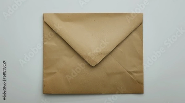 Obraz Craft paper envelope on white background. AI generated.