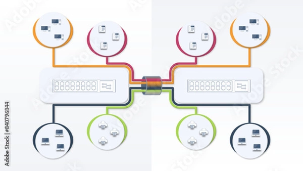Obraz vlan scheme and trunk connections between two network switches, network separation, data transfer in computer networks