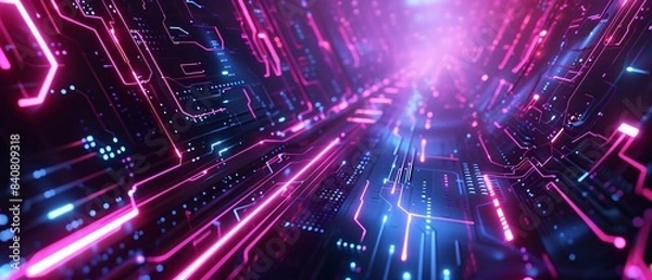 Fototapeta A computer generated image of a futuristic cityscape with neon lights