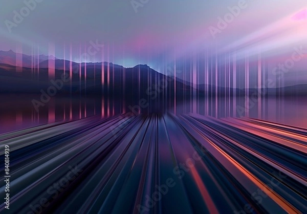 Fototapeta Futuristic Digital Landscape with Vibrant Neon Light Trails and Abstract Motion	