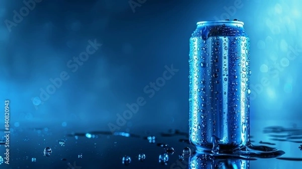 Obraz Cold Soda Can with Condensation on Reflective Surface - Modern Beverage Banner Design