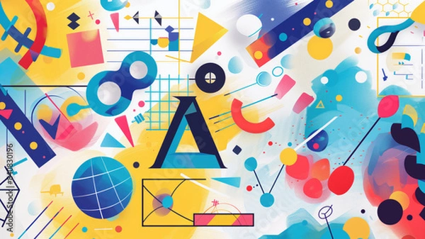 Fototapeta dynamic back to school background with a burst of colorful geometric shapes and symbols representing, Generative Ai