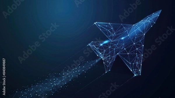Fototapeta Business goals start up concept with paper plane technology digital low poly digital illustration