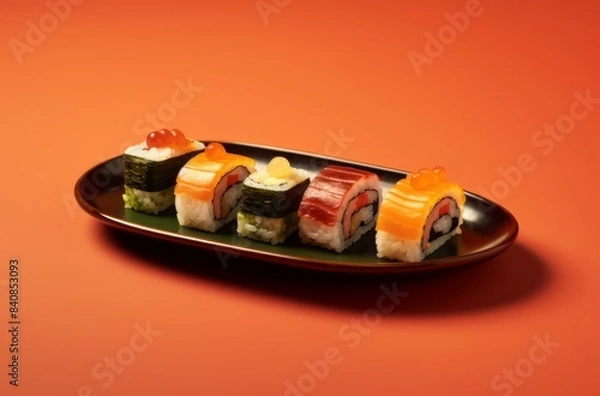 Fototapeta slices of sushi on a tray 