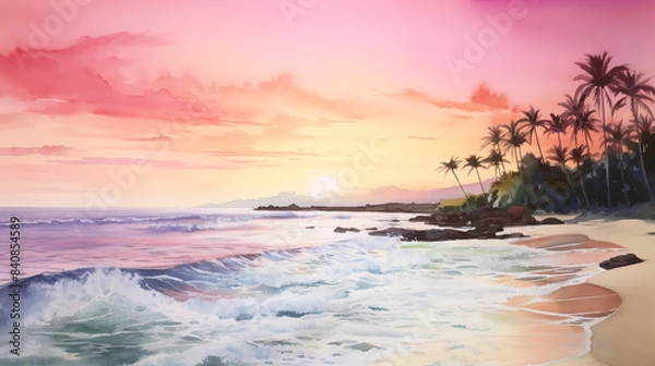 Obraz Watercolor sunset beach scene