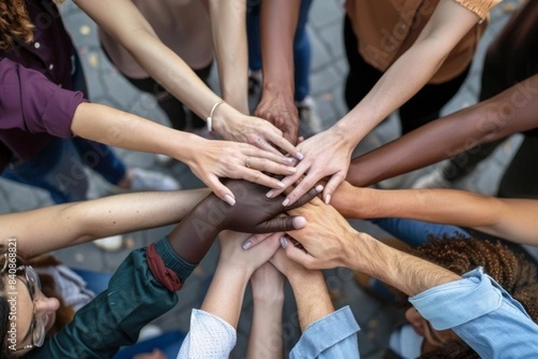 Fototapeta A Tapestry of Hands Reaching for Unity in a Diverse Group