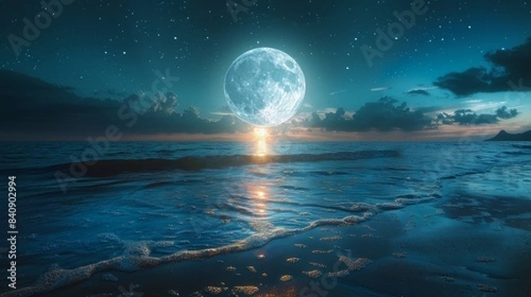 Obraz Full blue moon over cold night water