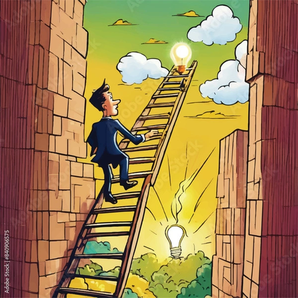 Obraz Man on the roof, motivation drawing , illustration