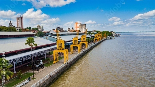 Obraz Belém do Pará. Aerial view of Estação das Docas, a revitalized area with restaurants in the city of Belém, Pará, Brazil