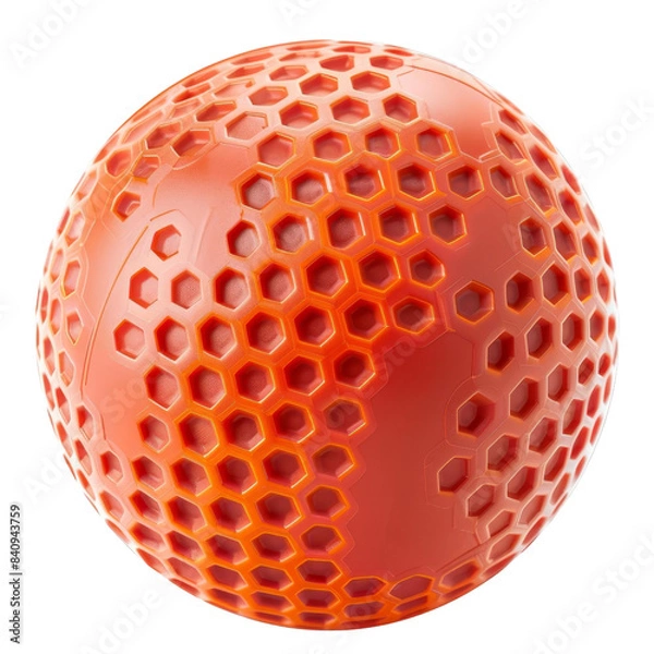 Fototapeta 3D render of an orange ball with a hexagonal pattern, creating a futuristic look, isolated on a white background. Ideal for technology designs. transparent background