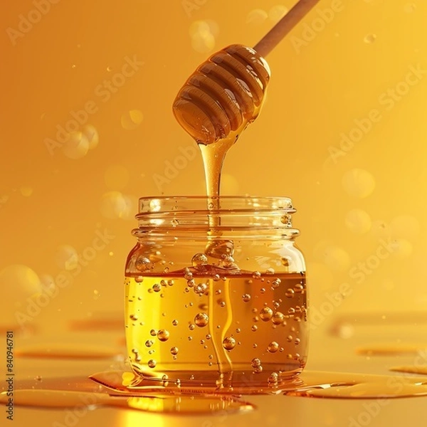 Fototapeta Elegant Glass Jar of Honey Positioned Perfectly in the Center of the Image