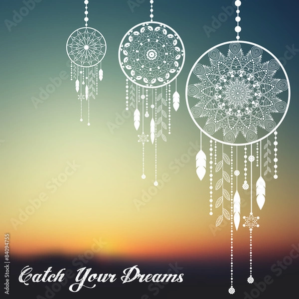 Obraz Vector dream catcher on sunset blurred mesh background.