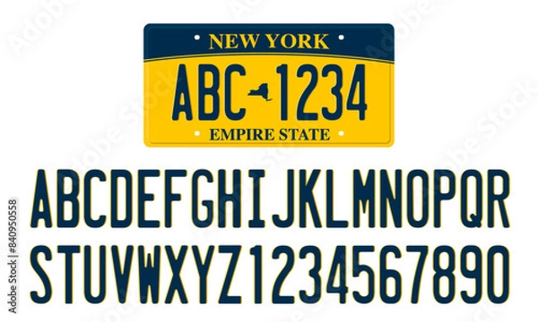 Fototapeta New York License Plate Template with letters and numbers	