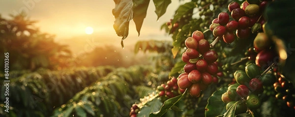 Obraz offee tree with coffee bean on cafe plantation