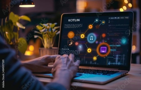 Fototapeta Programing coding tech futuristic background 