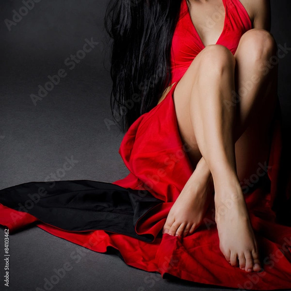 Obraz Girl sitting in red dress