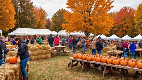 Obraz Autumn Harvest Festival with Pumpkins and Activities
