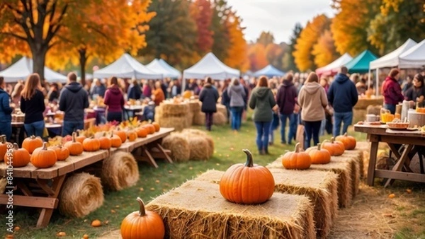 Obraz Autumn Harvest Festival with Pumpkins and Festive Activities