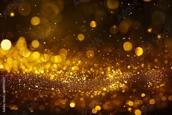 Fototapeta Abstract Gold background with bokeh lights and glitter, shining golden stage backdrop for product presentation