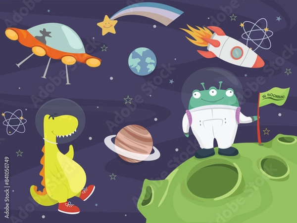 Fototapeta Cute Outer Space-Themed Vector Illustration