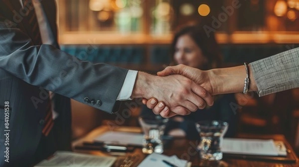 Fototapeta Close up business people handshake. Partner and business success concept
