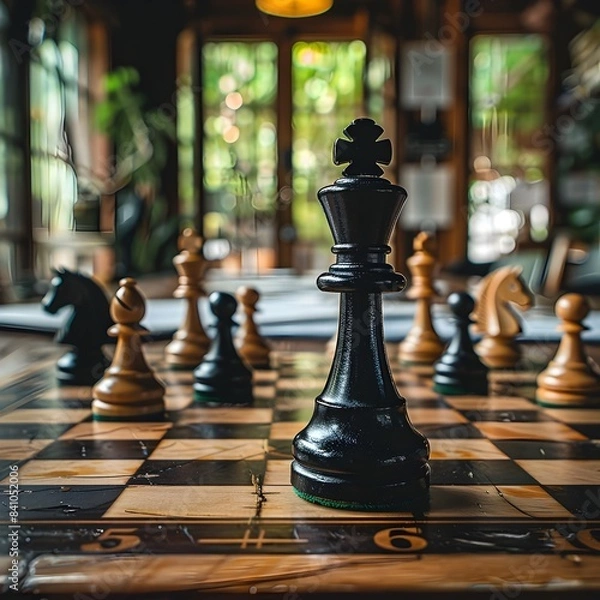 Fototapeta Autonomous Chessboard in Office Setting Showcasing Strategic Planning and DecisionMaking
