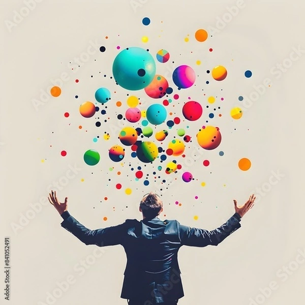 Fototapeta Entrepreneurs Juggling Colorful Orbs Representing Business Metrics