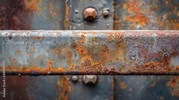 Fototapeta Close-up of a steel T-bar with visible grinding marks, capturing the raw, unfinished look and rugged industrial texture