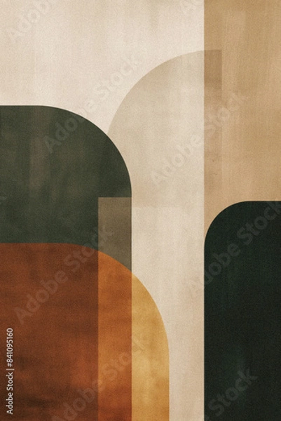 Fototapeta Simple abstract geometric print with organic shapes in a muted earthy colour palette