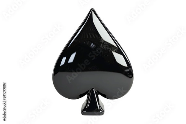 Fototapeta Glossy black spade symbol isolated on white background, representing the spade suit in playing cards, perfect for design and gaming projects.