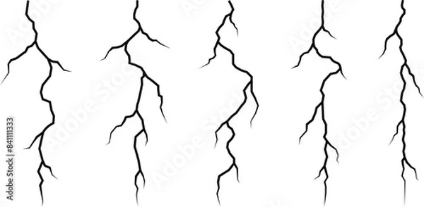 Obraz Vector lightning silhouettes set. Thunderstorm design. Vector illustration	