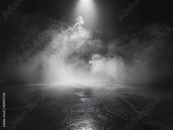 Fototapeta A smoke and light in a dark room or stage background for product placement