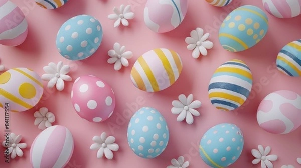 Fototapeta Top down view of colorful Easter eggs on a background