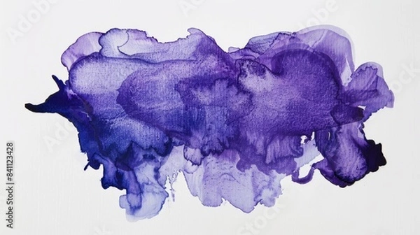 Fototapeta A close-up image of a purple watercolor stain on a white background, copy space