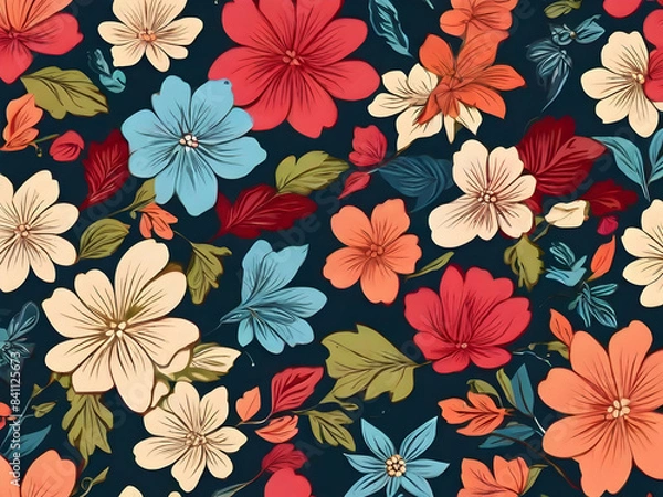 Fototapeta seamless pattern with flowers nature, design, texture, decoration, flowers, spring, leaf, illustration, pink, fabric, summer, art, plant, textile,Ai generated 