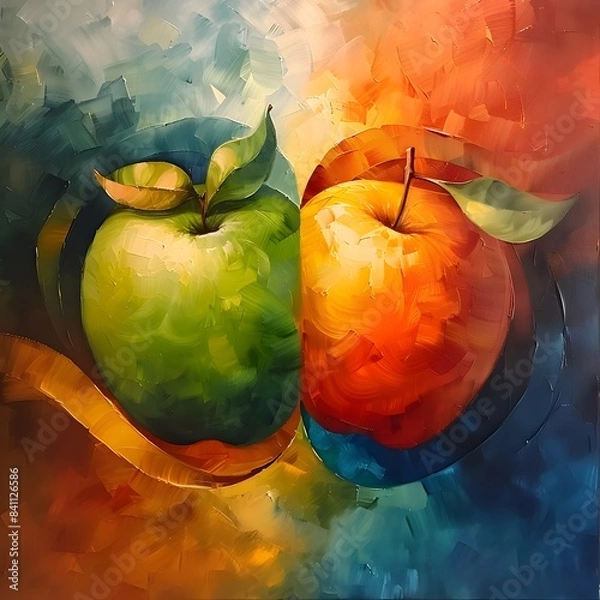 Fototapeta Lively Dance of Contrasting Fruits Symbolizing Harmony and Balance