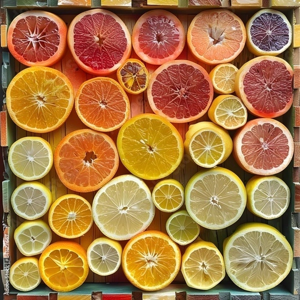 Fototapeta Vibrant Citrus Slices Forming Kaleidoscopic Pattern of Diversity and Joy