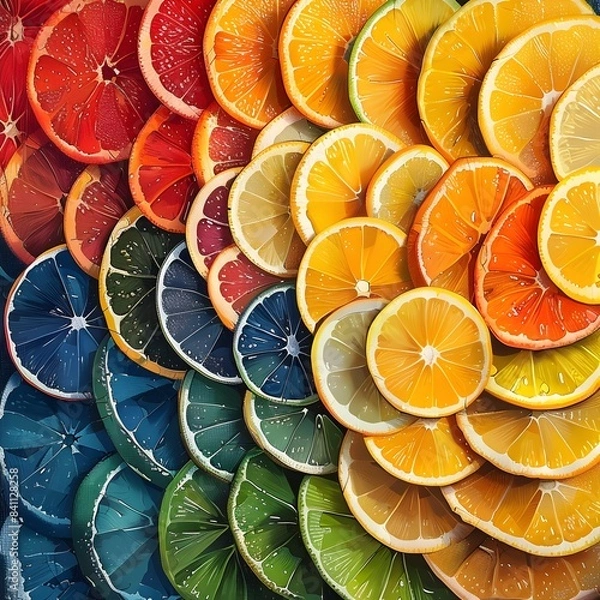 Fototapeta Vibrant Kaleidoscopic Citrus Slices Forming Captivating Pattern
