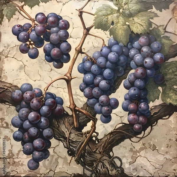 Fototapeta Grapes Climbing Towering Vine Symbolizing Growth and Potential in Verdant Garden