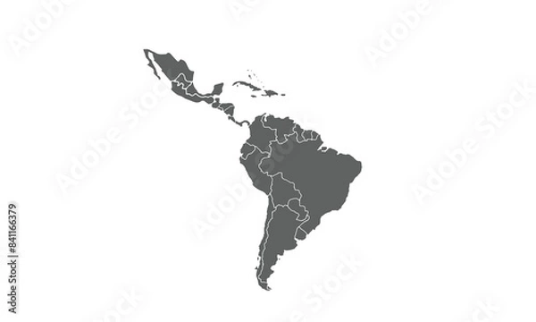 Fototapeta Latin America isolated on white background. for website layouts, reports, annual infographics, world,travel around the world, map silhouette backdrop.